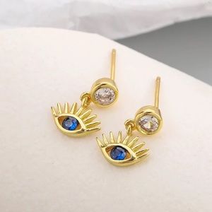 New 18K Gold Vermeil Sterling Silver 925 Evil Eye Earrings set